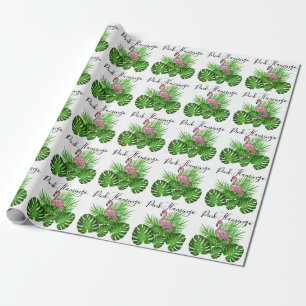 Papier Cadeau Flamant rose rose, jungle tropicale Partir