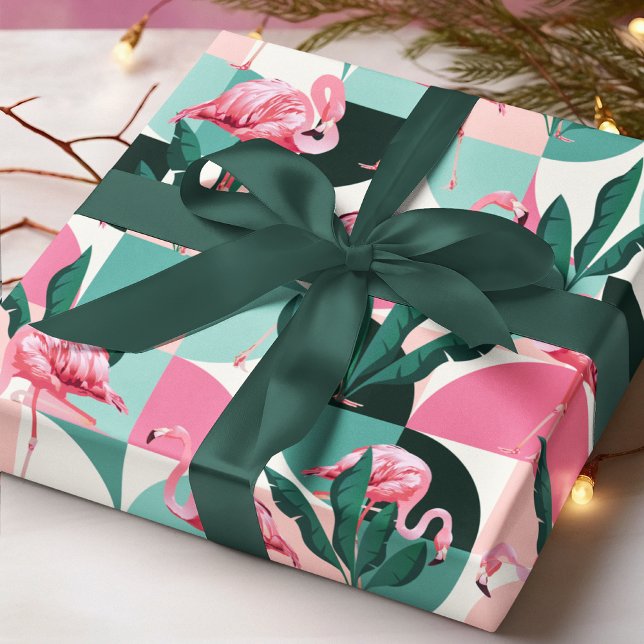 Papier Cadeau Flamant rose rose moderne Géométrique Girly Chic M (Créateur téléchargé)