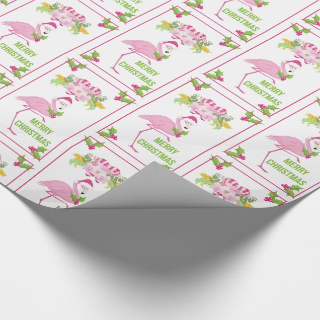 Papier Cadeau Flamant rose rose Santa Hat Sucres de canne Motif (Coin)