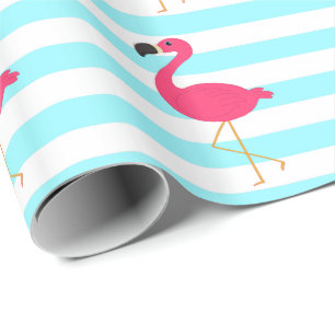 Papier Cadeau Flamant rose rose sur les rayures turquoises