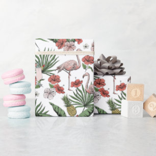 Papier Cadeau Flamant rose rose tropical Coral Motif floral