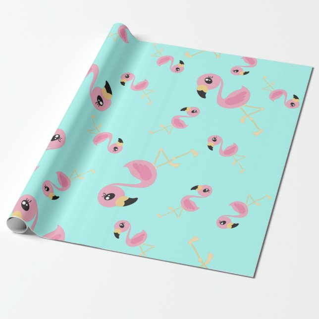 Papier Cadeau Flamant rose rose Tropical mignon 1er anniversaire (Déroulé)