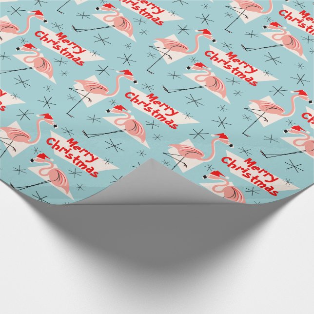 Papier Cadeau Flamant rose Santas Bleu Joyeux Noël (Coin)
