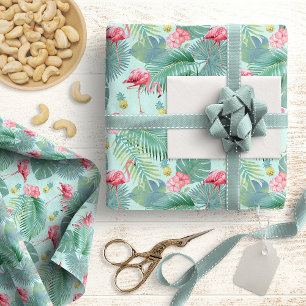 Papier Cadeau Flamant rose tropical, Palmiers, Ananas Motif ID92