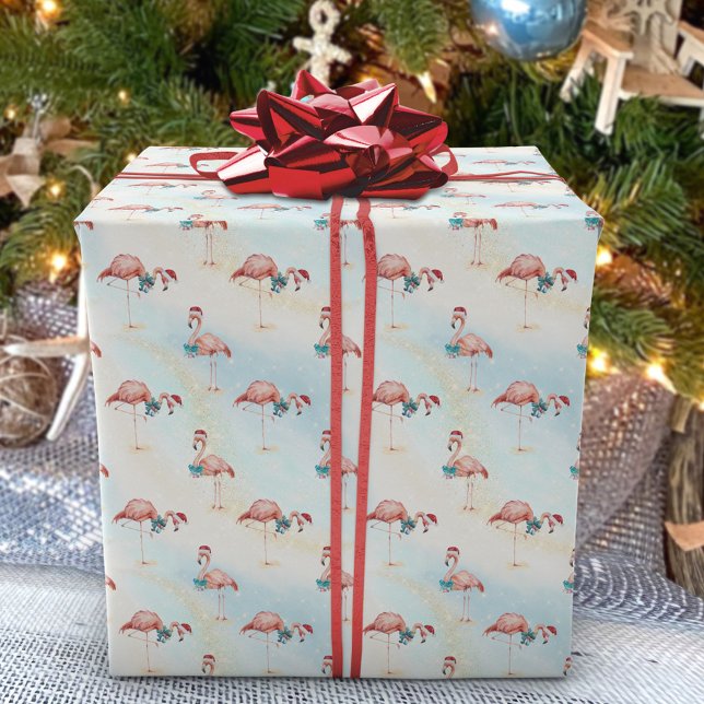 Papier Cadeau Flamant rose tropical plage de Noël (Créateur téléchargé)