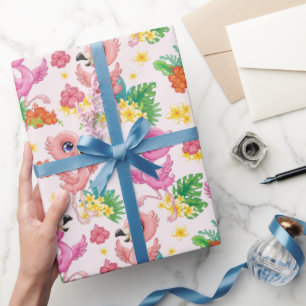 Papier Cadeau Flamants roses bébé