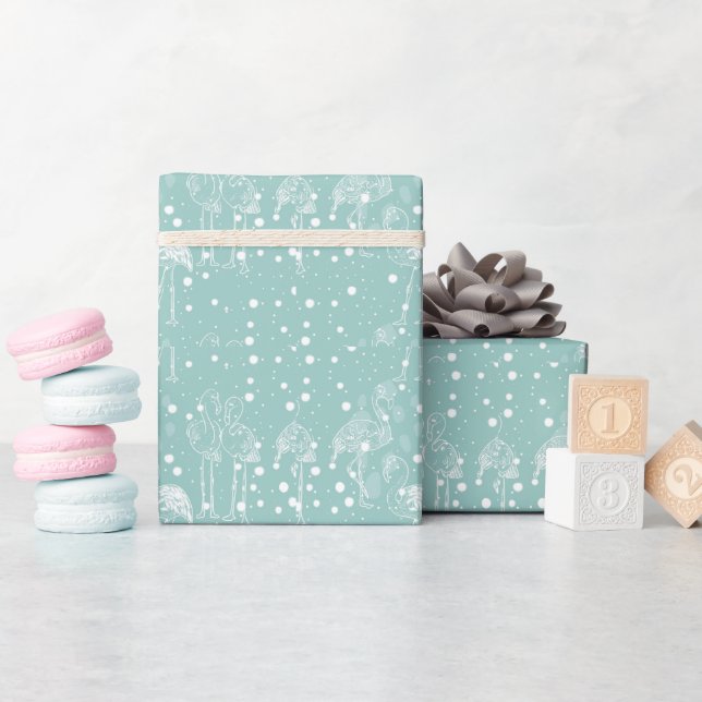 Papier Cadeau Flamants roses blancs de style scandinave sur Turq (Baby Shower)
