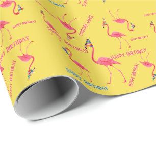 Papier Cadeau Flamants roses d'anniversaire