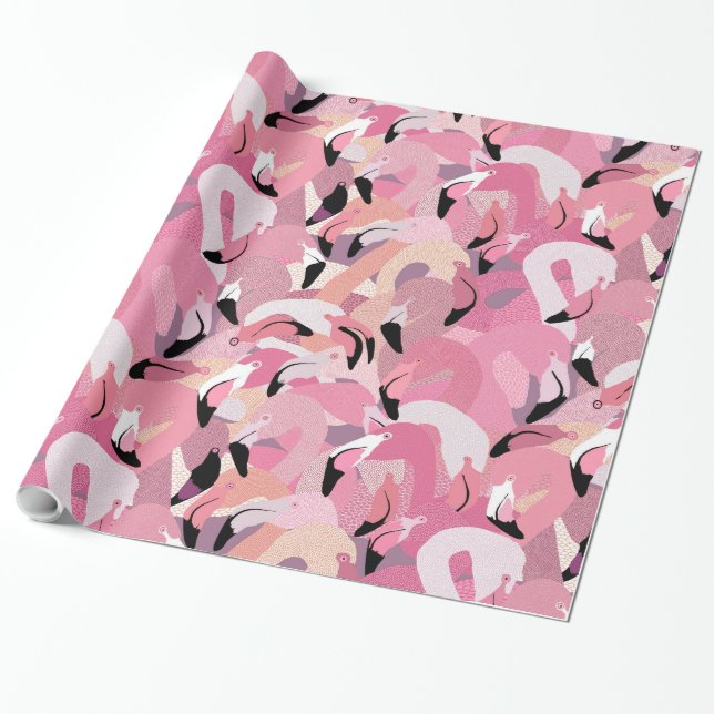 Papier Cadeau Flamants roses dans l'enveloppe de cadeau rose (Déroulé)