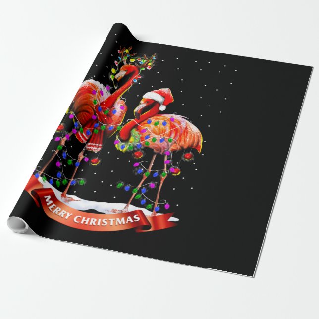 Papier Cadeau Flamants roses de Noël Classique (Déroulé)