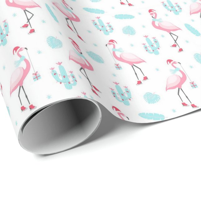 Papier Cadeau Flamants roses de Noël de Cactus papier d'envelopp (Coin rond)