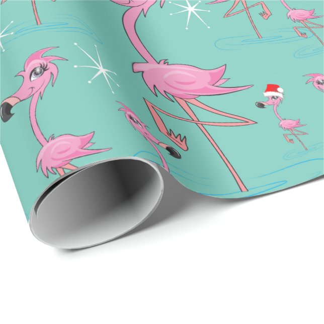 Papier Cadeau Flamants roses de Noël de Floride Enveloppement pa (Coin rond)