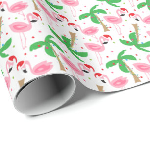 Papier Cadeau Flamants roses de Noël de plage tropicale Oiseaux