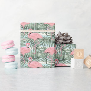 Papier Cadeau Flamants roses hipster motif d'art de feuilles de