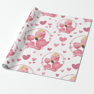 Papier Cadeau Flamants roses mignons J'aime maman