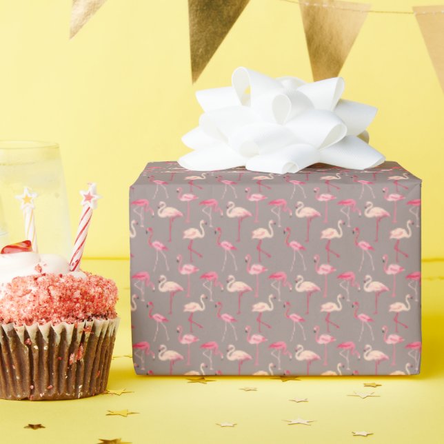 Papier Cadeau Flamants roses rétro (Fête d'anniversaire)