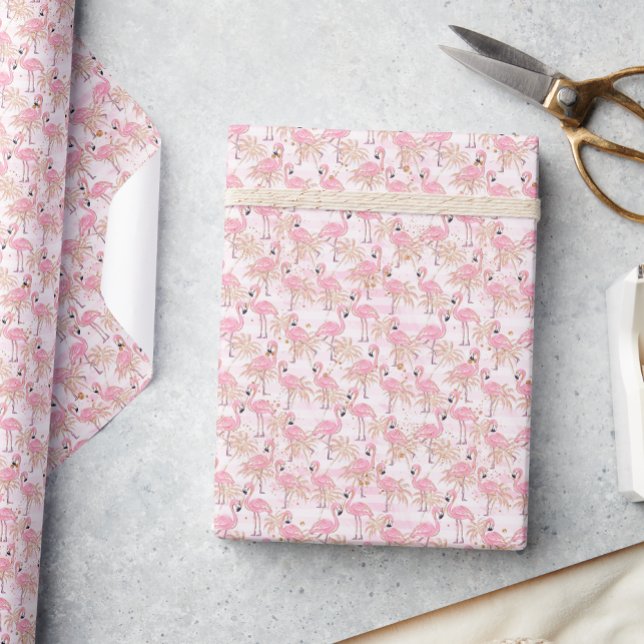 Papier Cadeau Flamants roses roses et palmiers (Créateur téléchargé)