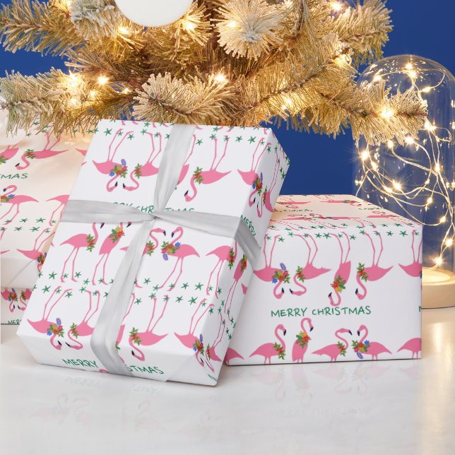 Papier Cadeau Flamants roses roses Joyeux Motif de Noël (Vacances)