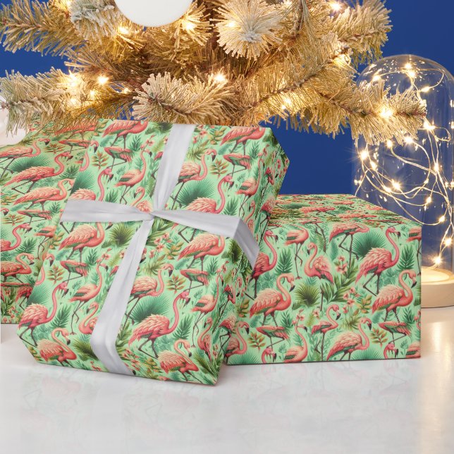 Papier Cadeau Flamants roses roses vintages (Vacances)