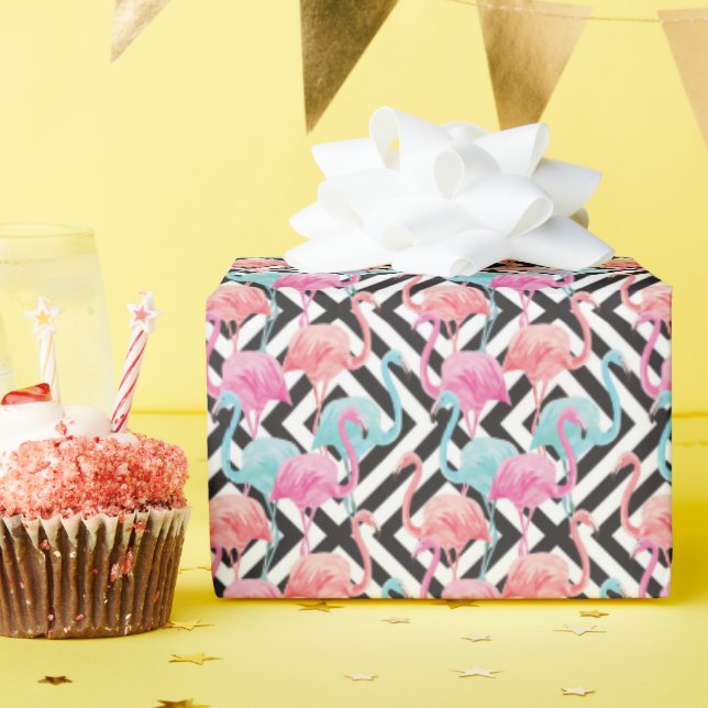 Papier Cadeau Flamants roses sur le Motif de conception en gras (Fête d'anniversaire)