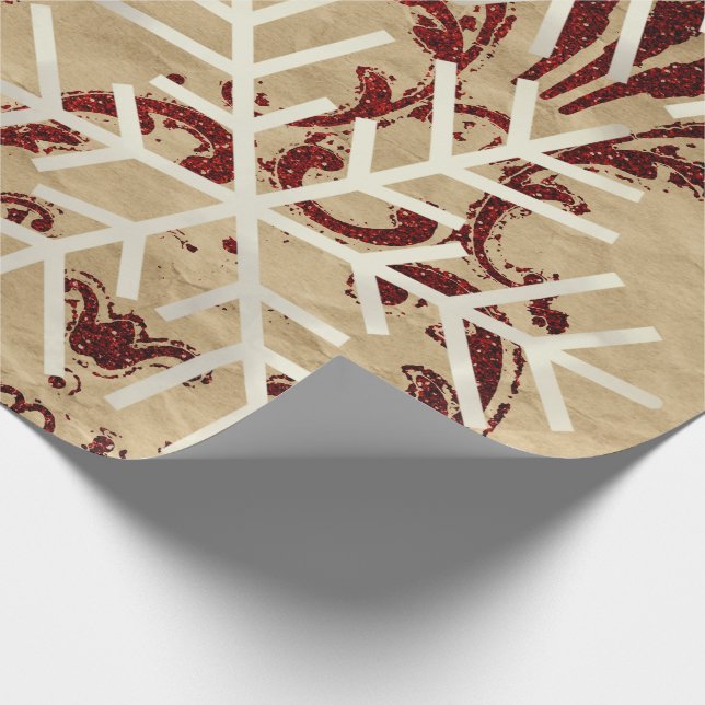 Papier Cadeau Flambeaux de Noël Joyeux Noël Kraft Rouge (Coin)