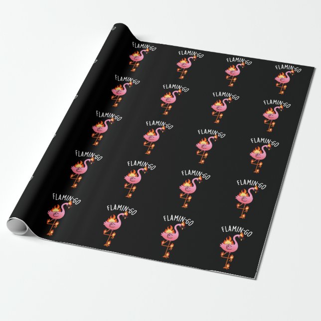 Papier Cadeau Flamin go Funny Flamant rose Pun Dark BG (Déroulé)