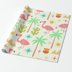 Papier Cadeau Flamingo des années 50 de Palm Springs avec des ar