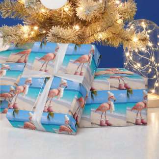 Papier Cadeau Flamingo Wearing Winter Hat and Scarf