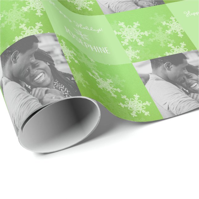 Papier Cadeau Flamme de neige blanc vert minimaliste Photo Noël (Coin rond)