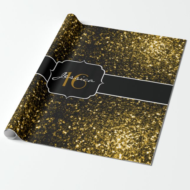 Papier Cadeau Flamme de parties scintillant jaune foncé brille d (Déroulé)