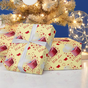 Papier Cadeau flamme en forme de coeur sur citron arrière - plan