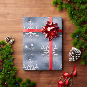 Papier Cadeau Flammes de neige blanches à Noël gris