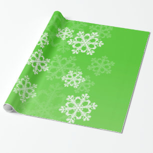 Papier Cadeau Flammes de neige blanches vertes Noël minimal