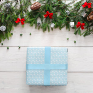 Papier Cadeau Flammes de neige bleu et blanc rustique