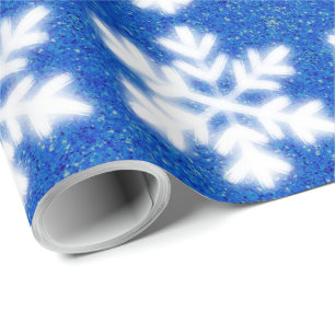Papier Cadeau Flammes de neige bleu froid du Pôle Nord   neige m