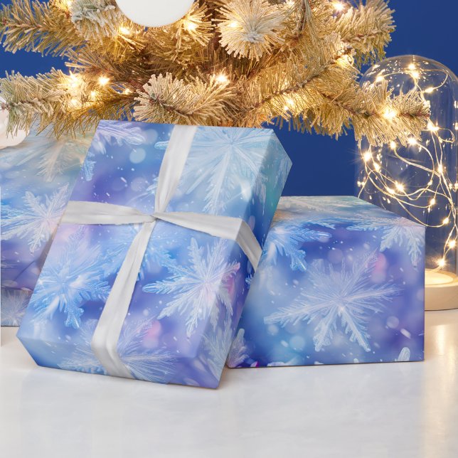 Papier Cadeau Flammes de neige bleu violet hiver Noël (Vacances)