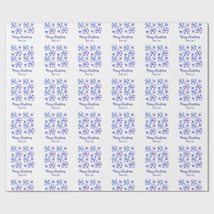 Papier Cadeau Flammes de neige brillantes métalliques bleues mot