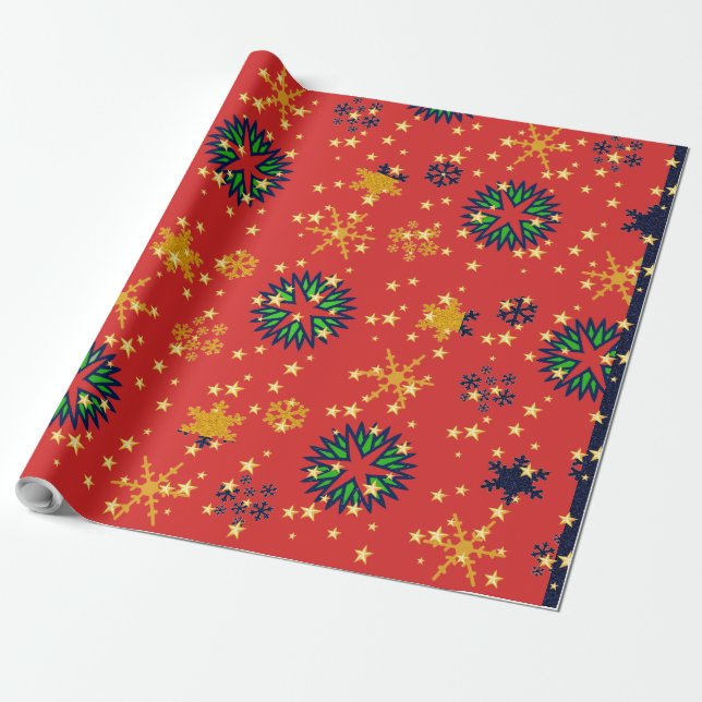 Papier Cadeau Flammes de neige colorées - (Déroulé)