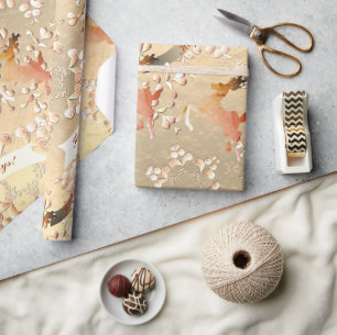 Papier Cadeau Flammes de neige de rennes sur le Rose d'or