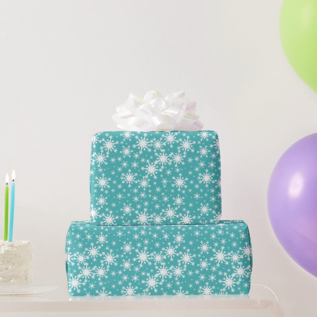 Papier Cadeau Flammes de neige d'hiver Bleu et blanc (Cadeaux de fête)