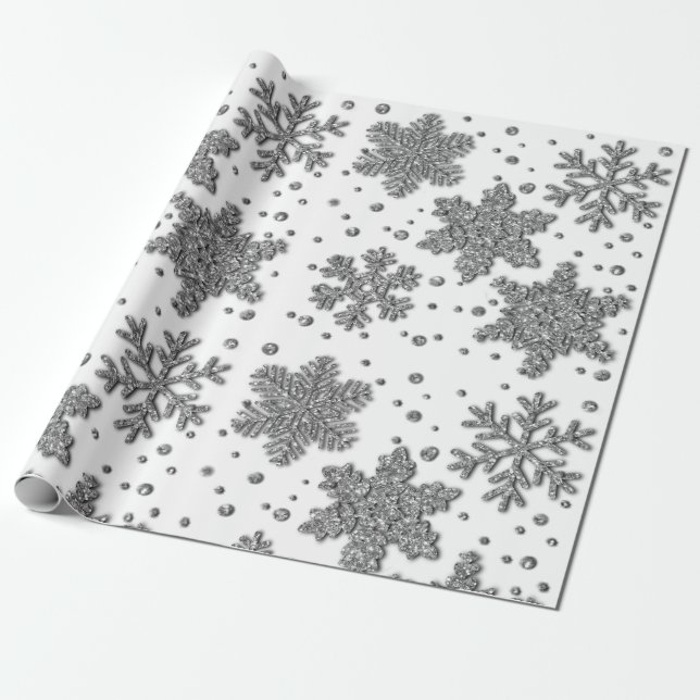 Papier Cadeau Flammes de neige en argent mousseux motif de vacan (Déroulé)