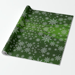 Papier Cadeau Flammes de neige en argent mousseux sur vert