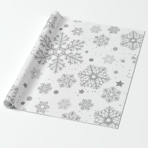 Papier Cadeau Flammes de neige en argent sur blanc