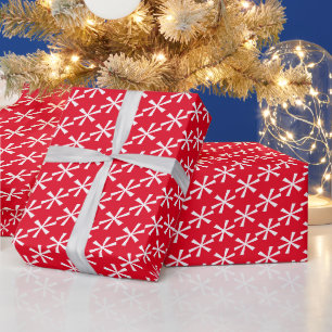 Papier Cadeau Flammes de neige modernes rouge blanc étoiles Noël