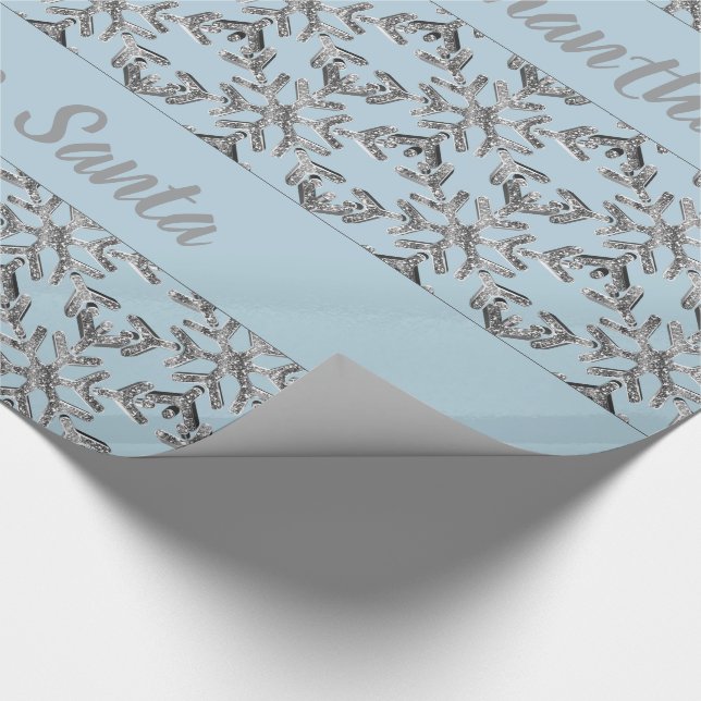 Papier Cadeau Flammes de neige Motif Bleu Argent gris Noël (Coin)