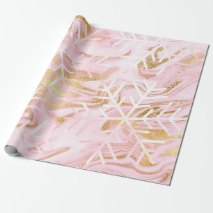 Papier Cadeau Flammes de neige Noël Marbre rose Or