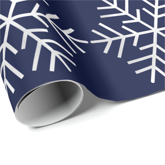 Papier Cadeau Flammes de neige Noël Vacances Marine Blanc gris J (Coin rond)
