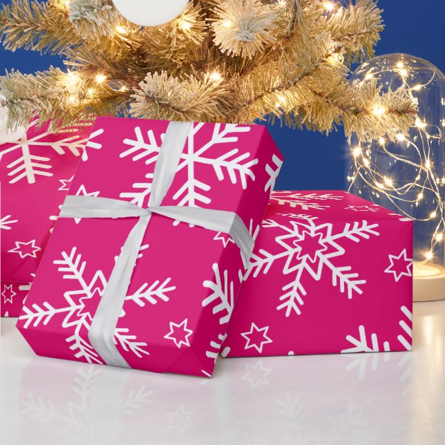 Papier Cadeau Flammes de neige roses et blanches (Vacances)
