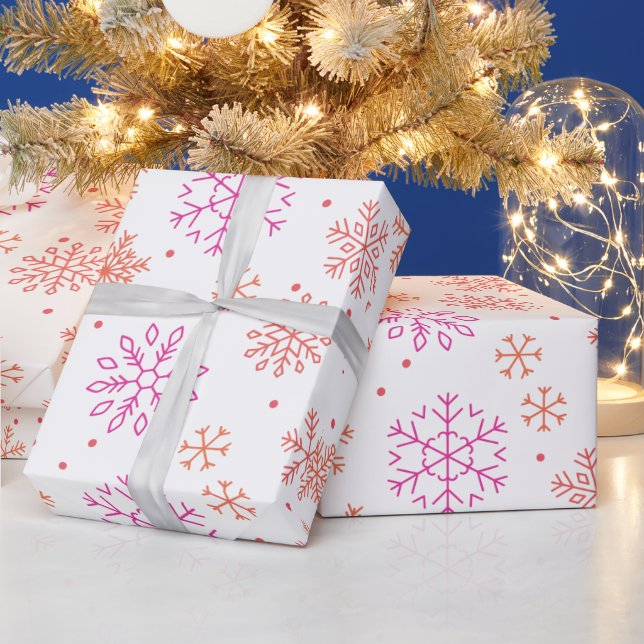 Papier Cadeau Flammes de neige rouges et orange Noël moderne (Vacances)
