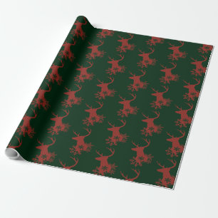 Papier Cadeau Flammes de neige rouges plaid hiver Cerf de Noël